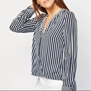 Zara TRF Collection  Navy  and White Wrap Blouse-S navy white striped , viscose